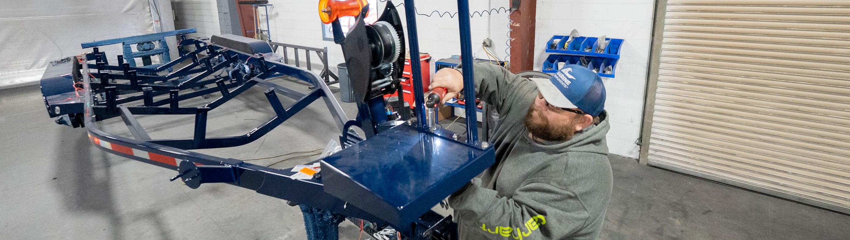 Boat trailer manufacturing at Marine Components.
