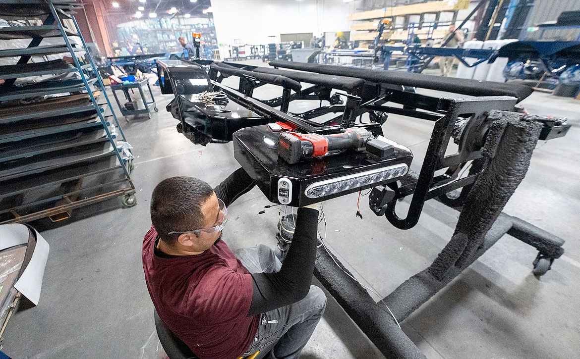 Custom details on a boat trailer being made at Marine Components.
