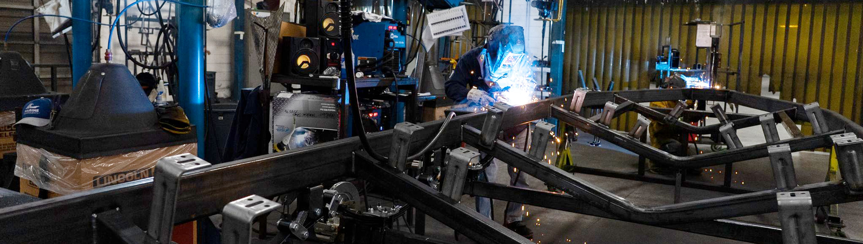 Boat trailer building at Marine Components.