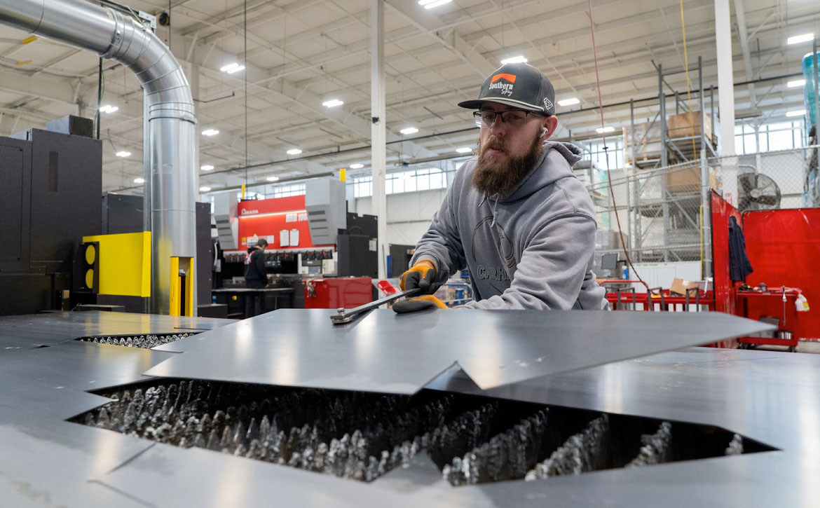 Metal fabrication at Marine Components.